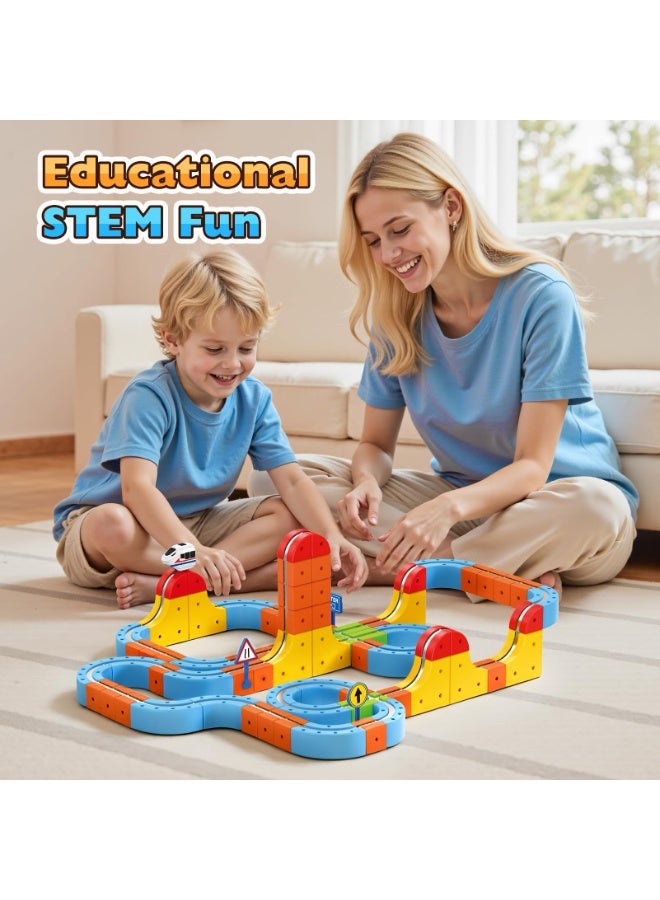 TOY GARDEN 80 Pieces Electric Train Set Toy for Boys and Girls Cube Track Magnetic Block with Gift 3D Train Flexible Car Racing Track Children High Quality Educational Building Set Creative Learning Gift Set - Image 3